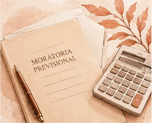 Documentación previsional y calculadora en estilo editorial